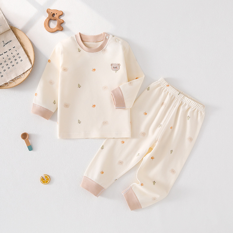 Vaikų medvilninis miego komplektas - unisex, apvalus kaklo iškirptė, 100% medvilnė, 0–12 mėn