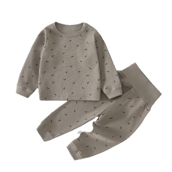 Vaikų dviejų dalių pižamų komplektas iš medvilnės, apvalus kaklo viršūnė ir kelnytės, piešinys cartoon, unisex, 1–3 metų amžiaus, pavasaris-ruduo