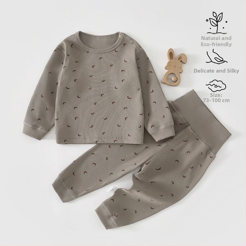 Vaikų dviejų dalių pižamų komplektas iš medvilnės, apvalus kaklo viršūnė ir kelnytės, piešinys cartoon, unisex, 1–3 metų amžiaus, pavasaris-ruduo