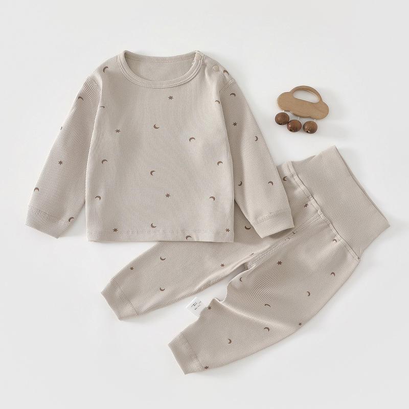 Vaikų dviejų dalių pižamų komplektas iš medvilnės, apvalus kaklo viršūnė ir kelnytės, piešinys cartoon, unisex, 1–3 metų amžiaus, pavasaris-ruduo