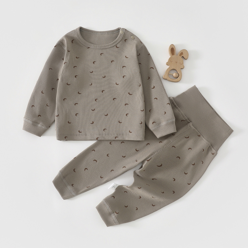 Vaikų dviejų dalių pižamų komplektas iš medvilnės, apvalus kaklo viršūnė ir kelnytės, piešinys cartoon, unisex, 1–3 metų amžiaus, pavasaris-ruduo
