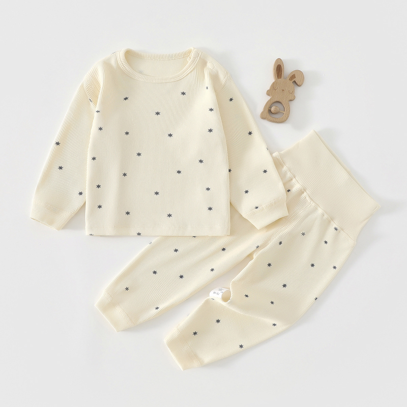 Vaikų dviejų dalių pižamų komplektas iš medvilnės, apvalus kaklo viršūnė ir kelnytės, piešinys cartoon, unisex, 1–3 metų amžiaus, pavasaris-ruduo