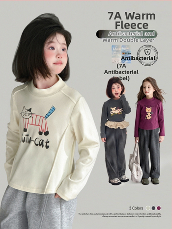 Laste T-särk pikkade varrukatega Korea stiilis ümmarguse kaelusega karikatuurtrükk, polüester 94,8%