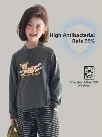 Laste T-särk pikkade varrukatega Korea stiilis ümmarguse kaelusega karikatuurtrükk, polüester 94,8%