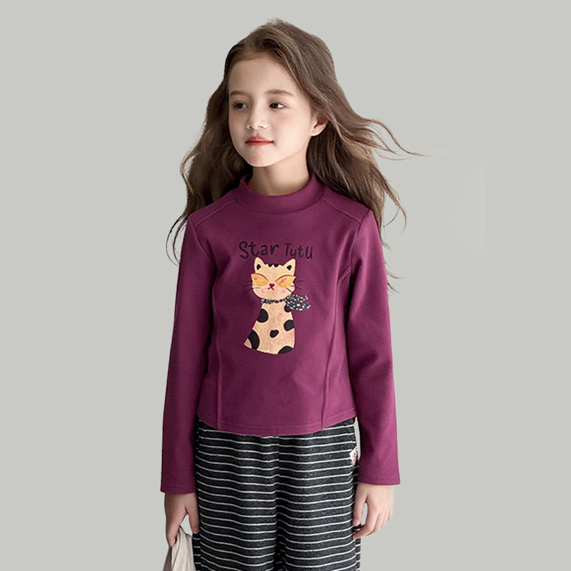 Laste T-särk pikkade varrukatega Korea stiilis ümmarguse kaelusega karikatuurtrükk, polüester 94,8%