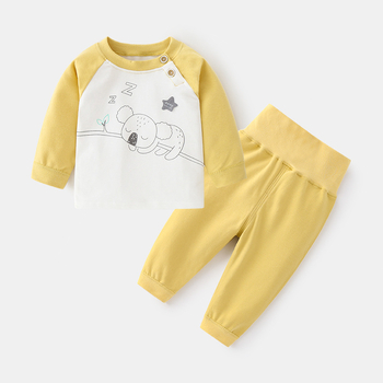 Vaikų medvilninis apatinių komplektas su Raglano marškinėliu ir aukšto juosmens kelnėmis, 100% medvilnė, tinkamas 1–3 metų amžiui, ruduo–žiema