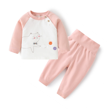 Vaikų medvilninis apatinių komplektas su Raglano marškinėliu ir aukšto juosmens kelnėmis, 100% medvilnė, tinkamas 1–3 metų amžiui, ruduo–žiema