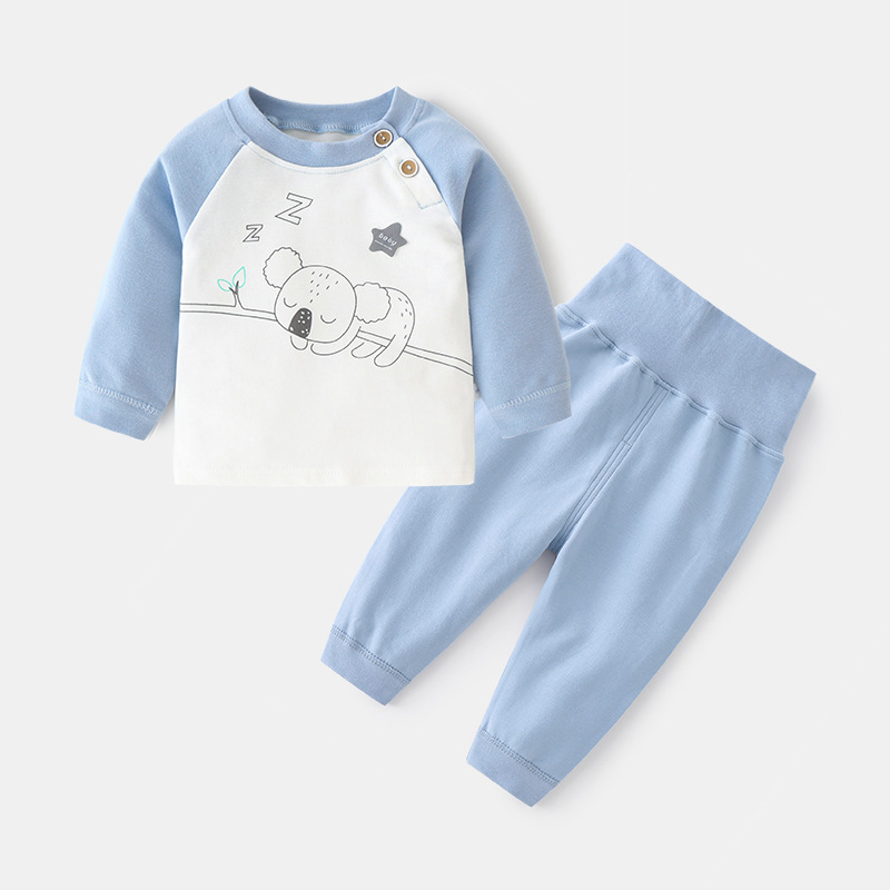 Vaikų medvilninis apatinių komplektas su Raglano marškinėliu ir aukšto juosmens kelnėmis, 100% medvilnė, tinkamas 1–3 metų amžiui, ruduo–žiema