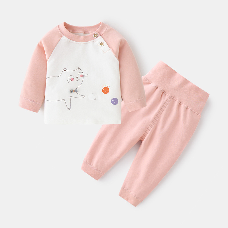 Vaikų medvilninis apatinių komplektas su Raglano marškinėliu ir aukšto juosmens kelnėmis, 100% medvilnė, tinkamas 1–3 metų amžiui, ruduo–žiema