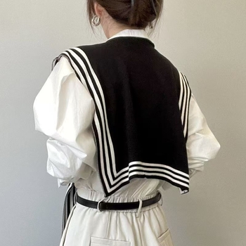 Șal pentru layering cu dungi — șal tricotat, țesătură plată, fir core-spun