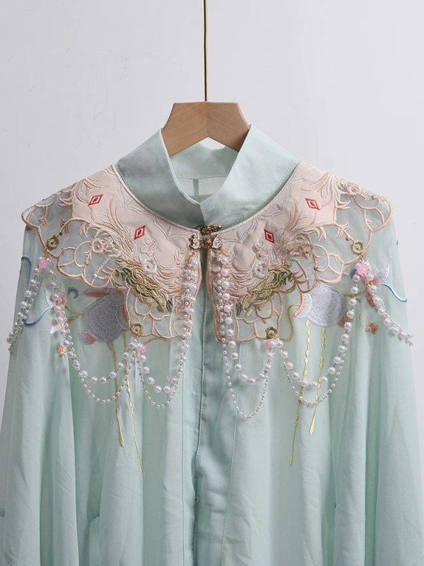 Saten kaput-vest za antički kostim, lagani luksuzni stil, jacquard ukras ručni pleteni detalj