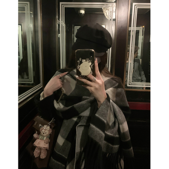 Șal unisex cald, în stil capă cu ciucuri (Primăvara, Material: Alt, Model: Unicolor, Funcție: Cald)
