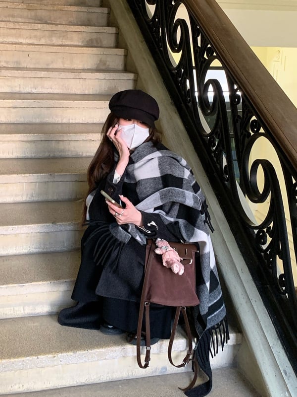 Șal unisex cald, în stil capă cu ciucuri (Primăvara, Material: Alt, Model: Unicolor, Funcție: Cald)