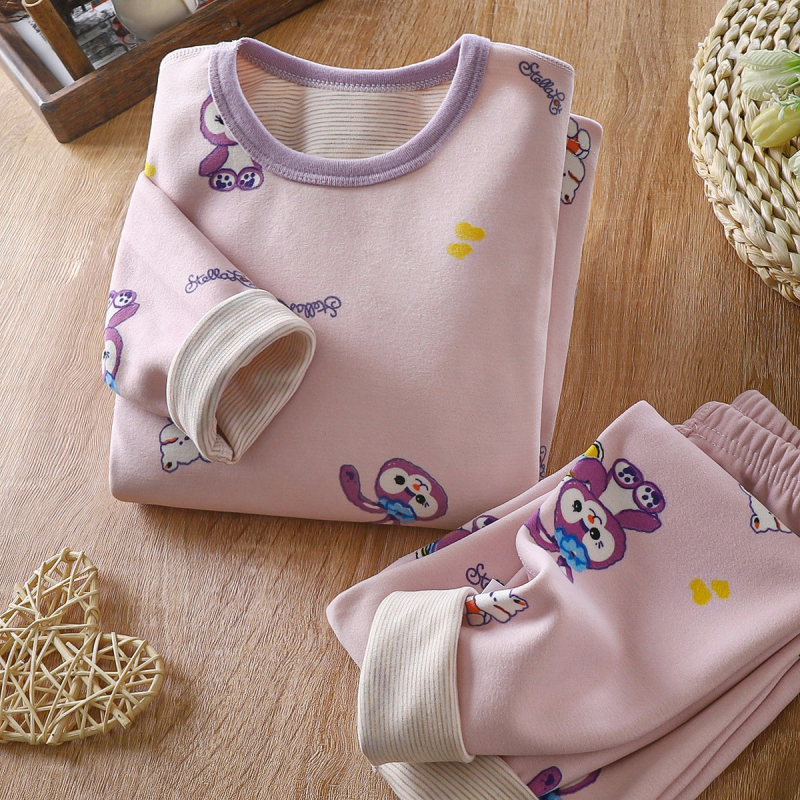 Gyerekeknek készített varrat nélküli termikus alsóruha szett, uniszex, vékony poliészter anyag (65%), rajzfilm minta, 1–3 éves korosztálynak