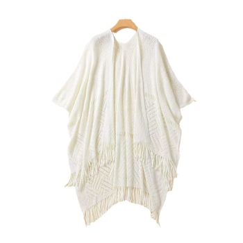 Cardigan tricotat poncho cu eșarfă – model monocrom, cașmir artificial, cald, jacquard, lățime 70 cm