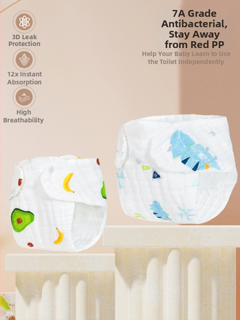 Mu Mu Bear medvilnės marlės sauskelnių kelnaitės su karikatūrų spauda, skalbiamos, tinkamos 9–18 kg