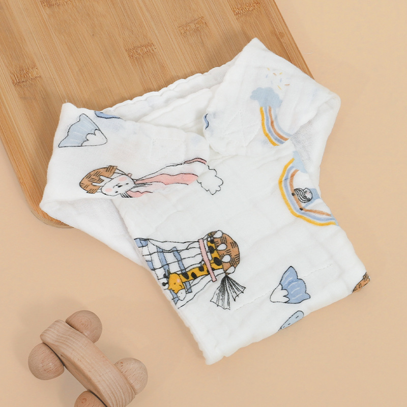 Mu Mu Bear medvilnės marlės sauskelnių kelnaitės su karikatūrų spauda, skalbiamos, tinkamos 9–18 kg