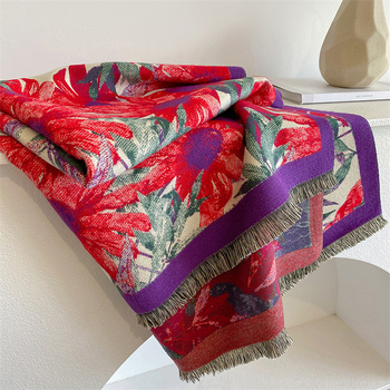 Ženski šal, umjetni kašmir, retro etno stil, dugačak kroj, Jacquard tkanina, cvjetni uzorak, održava toplinu