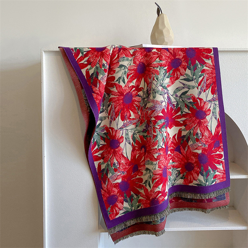 Ženski šal, umjetni kašmir, retro etno stil, dugačak kroj, Jacquard tkanina, cvjetni uzorak, održava toplinu