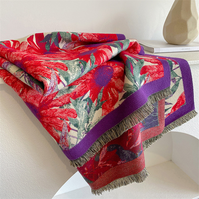 Ženski šal, umjetni kašmir, retro etno stil, dugačak kroj, Jacquard tkanina, cvjetni uzorak, održava toplinu