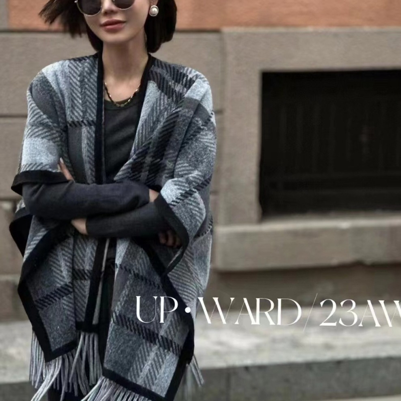 Șal de damă cu model în carouri, jacquard, cald, din cașmir artificial, lung, pentru iarnă, primăvară și toamnă