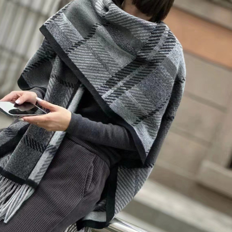 Șal de damă cu model în carouri, jacquard, cald, din cașmir artificial, lung, pentru iarnă, primăvară și toamnă