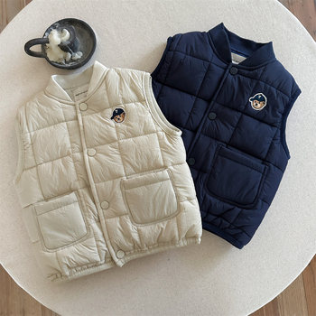 Vesta pentru copii cu umplutură de bumbac, groasă pentru iarnă, stil coreean, căptușeală de bumbac, închidere cu nasturi