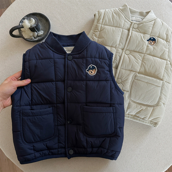 Vesta pentru copii cu umplutură de bumbac, groasă pentru iarnă, stil coreean, căptușeală de bumbac, închidere cu nasturi