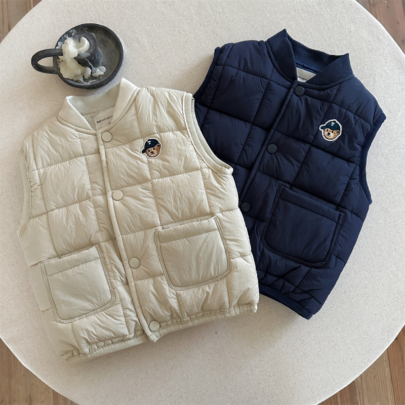 Vesta pentru copii cu umplutură de bumbac, groasă pentru iarnă, stil coreean, căptușeală de bumbac, închidere cu nasturi