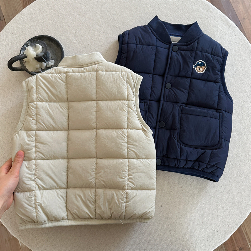 Vesta pentru copii cu umplutură de bumbac, groasă pentru iarnă, stil coreean, căptușeală de bumbac, închidere cu nasturi
