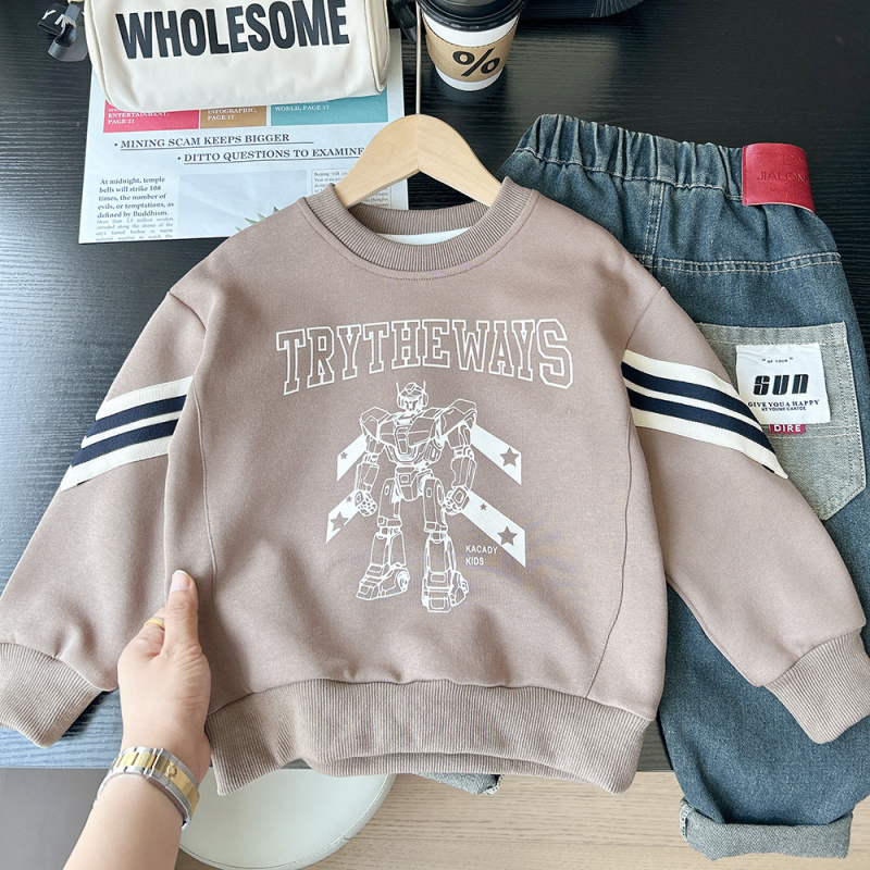 Детски суитшърт с дълъг ръкав, пуловер, памук, мека обработка, карикатурен принт, есен 2025, възраст 3–8 години