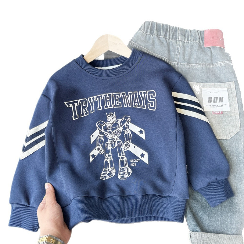 Детски суитшърт с дълъг ръкав, пуловер, памук, мека обработка, карикатурен принт, есен 2025, възраст 3–8 години