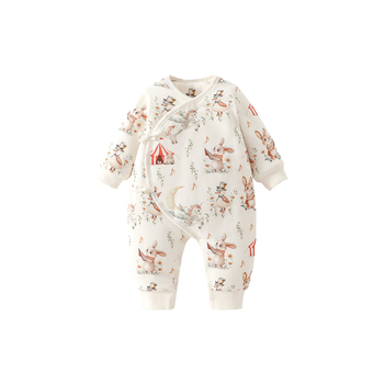 Едночастов бебешки гащеризон, 100% памук, пълнеж от соево влакно, дебелен за есенно-зимния сезон, дълги ръкави, без качулка, закопчаване с копчета отпред