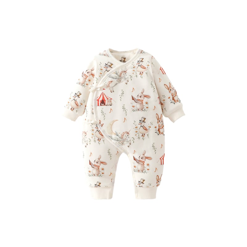 Едночастов бебешки гащеризон, 100% памук, пълнеж от соево влакно, дебелен за есенно-зимния сезон, дълги ръкави, без качулка, закопчаване с копчета отпред