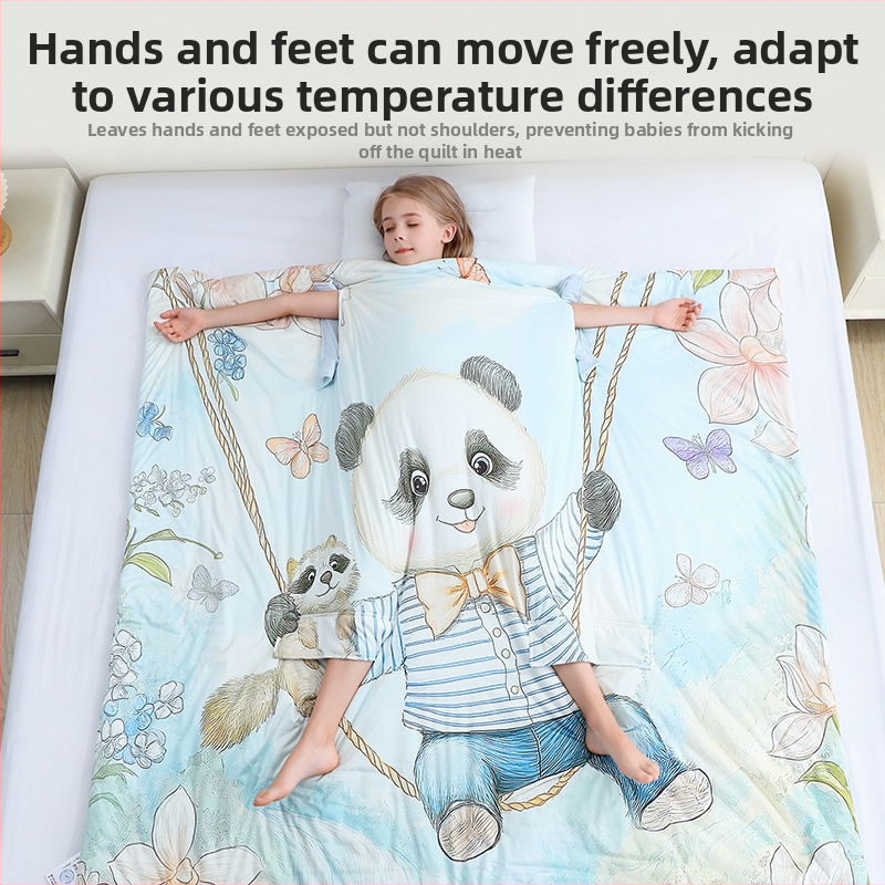 Бебешки спален чувал от коприна със защита срещу ритане, карикатурен стил, пълнеж коприна, външна материя полиестер, марка Muyunxi