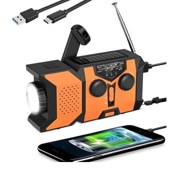 Avarinis radijo imtuvas su pilnu diapazonu, USB sąsaja, įmontuotas garsiakalbis ir 2000mAh baterija