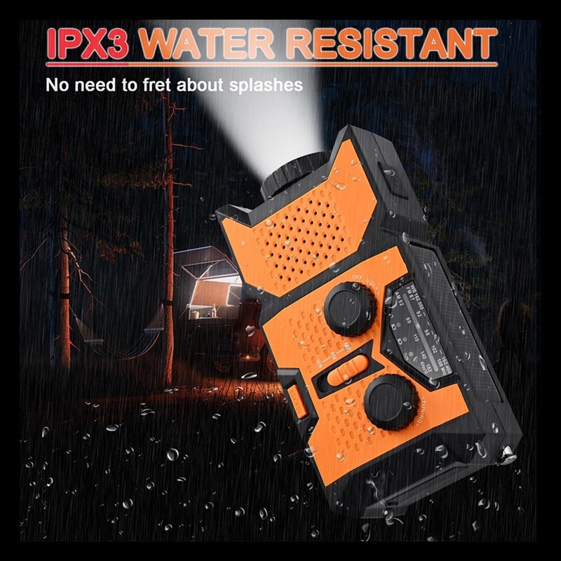 Avarinis radijo imtuvas su pilnu diapazonu, USB sąsaja, įmontuotas garsiakalbis ir 2000mAh baterija