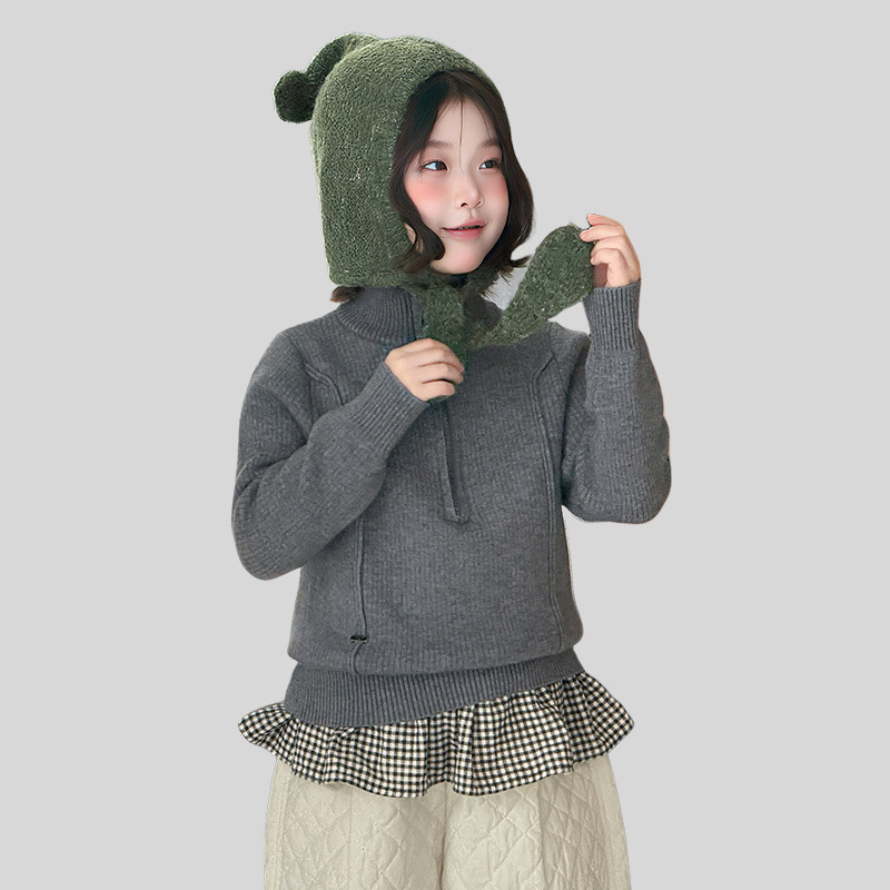 Детски пуловер, корейски стил, найлон/полиамид, през глава, кръгла яка