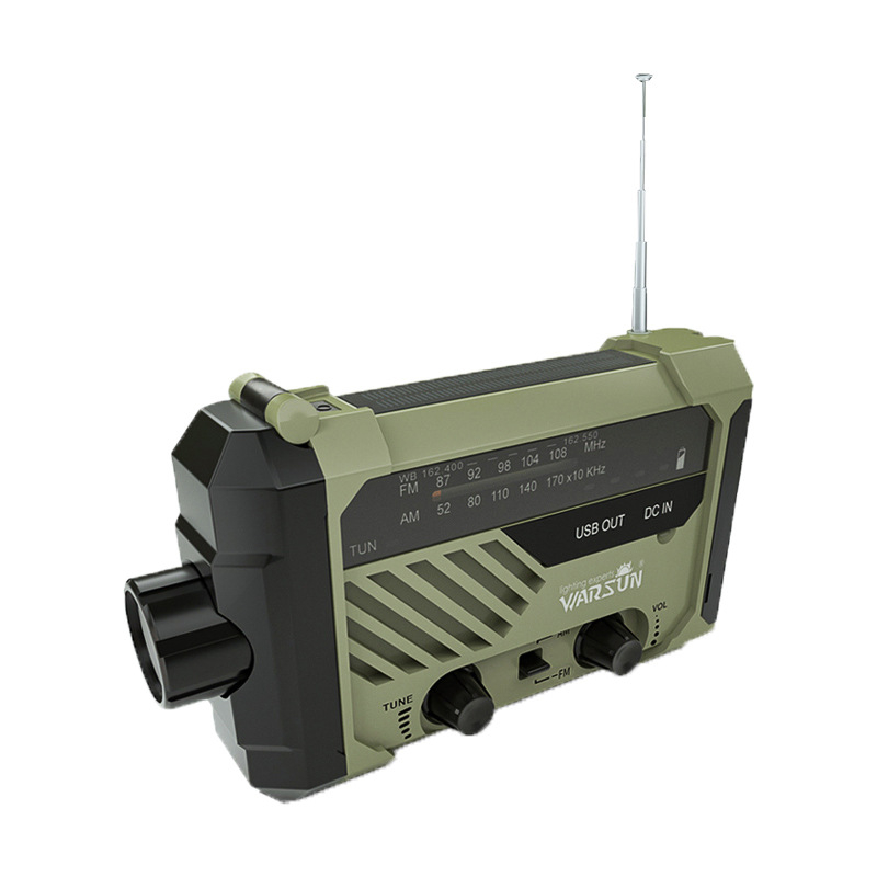 Χειροκίνητος ραδιοφωνικός φακός – Ηλιακή ενέργεια, LED, Power Bank, εμβέλεια 100–200 μέτρων