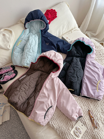 Lányoknak szóló fordítható pamut téli kabát, 3–8 éveseknek, cipzáras lezárás