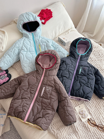 Lányoknak szóló fordítható pamut téli kabát, 3–8 éveseknek, cipzáras lezárás