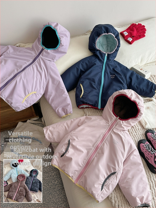 Lányoknak szóló fordítható pamut téli kabát, 3–8 éveseknek, cipzáras lezárás