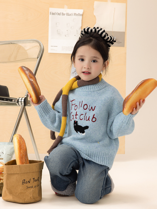 Koreai stílusú gyerek gyapjú pulóver, puha kezelésű kötött anyag, kerek nyakú pulóver, 3–8 éveseknek, téli–tavaszi–ősz