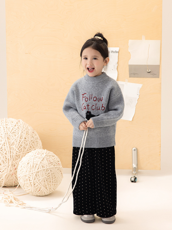 Koreai stílusú gyerek gyapjú pulóver, puha kezelésű kötött anyag, kerek nyakú pulóver, 3–8 éveseknek, téli–tavaszi–ősz