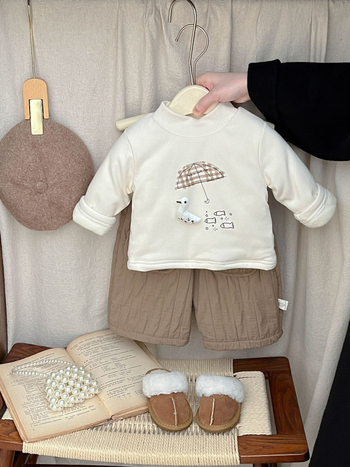 Lányok téli dupla rétegű fleece alapfelső, koreai stílusú, hosszú ujjú, poliészter