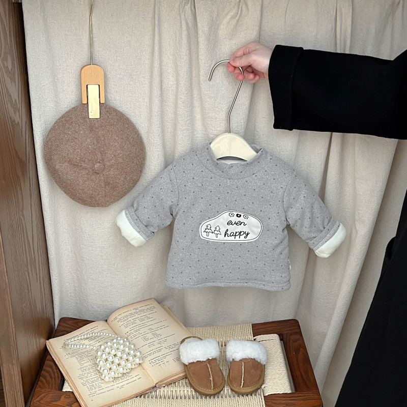 Lányok téli dupla rétegű fleece alapfelső, koreai stílusú, hosszú ujjú, poliészter