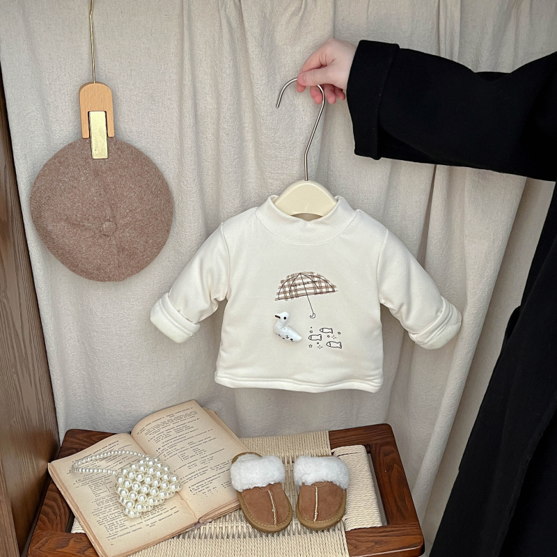 Lányok téli dupla rétegű fleece alapfelső, koreai stílusú, hosszú ujjú, poliészter