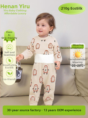 Laste kodu ööriided komplekt kõhu kaitsega, unisex, neli aastaajad, Regenerated Cellulose Fiber materjal, karikatuurmuster