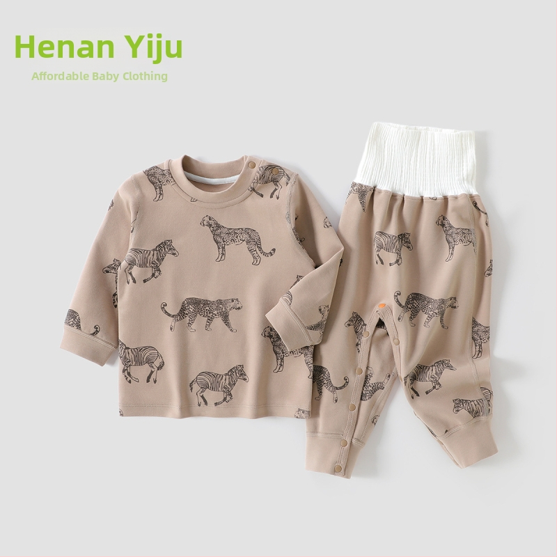 Laste kodu ööriided komplekt kõhu kaitsega, unisex, neli aastaajad, Regenerated Cellulose Fiber materjal, karikatuurmuster