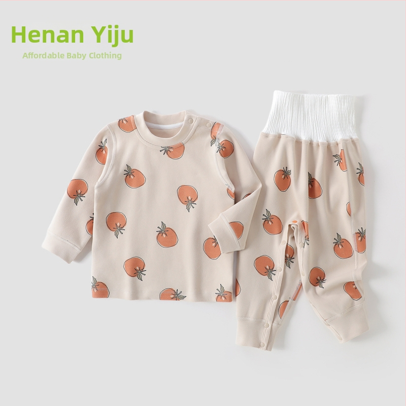 Laste kodu ööriided komplekt kõhu kaitsega, unisex, neli aastaajad, Regenerated Cellulose Fiber materjal, karikatuurmuster